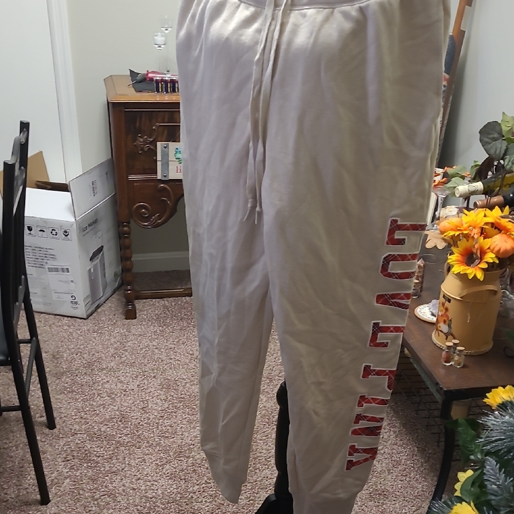 PINK Victoria's Secret White Joggers with Red Lettering